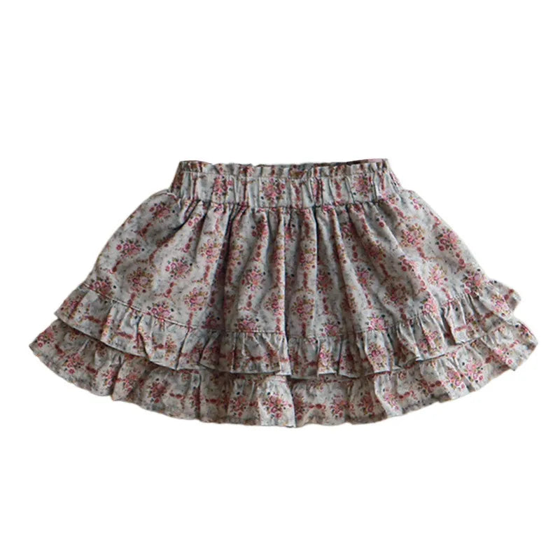 -キッズスカート フリルミニスカート フラワー 花柄プリント 2カラー ガールズ 女の子 子供服 - mamahalo shop - スカート -  べビー服 - 子供服 - 男の子 - 女の子