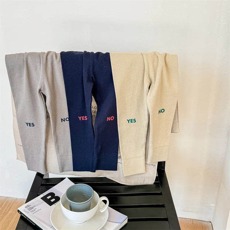 -キッズパンツ YES/NOプリントロゴリブレギンスパンツ 3カラー - mamahalo shop - レギンスパンツ -  べビー服 - 子供服 - 男の子 - 女の子