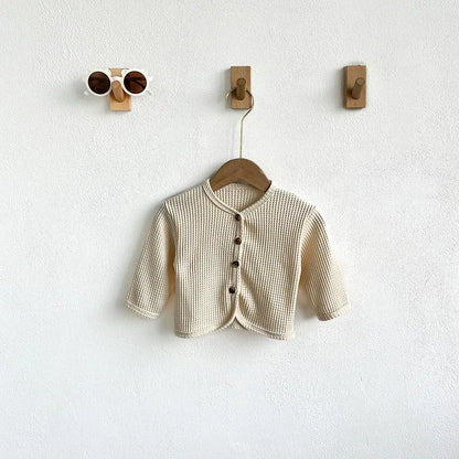 -ベビーカーディガン ワッフル シンプルベーシック カーディガンジャケット 3カラー【mh0004153】 - mamahalo shop - カーディガン・パーカー -  べビー服 - 子供服 - 男の子 - 女の子