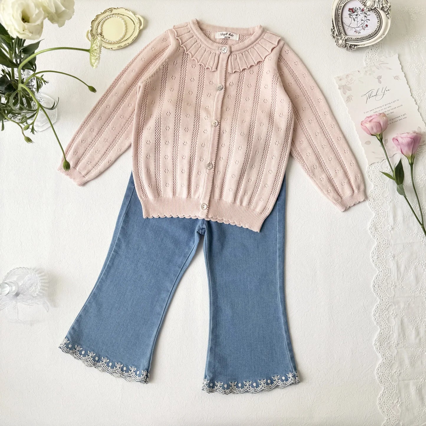 -キッズカーディガン レースニットトップス フリル お出かけ ブルー/ピンク/2カラー - mamahalo shop - カーディガン・パーカー -  べビー服 - 子供服 - 男の子 - 女の子