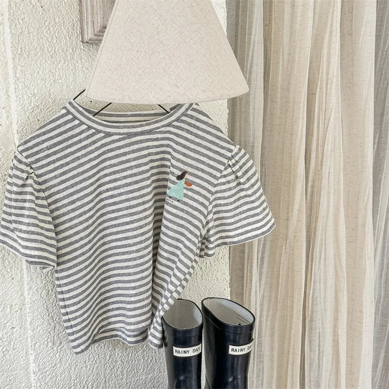 -キッズトップス 半袖ボーダーTシャツ ワンポイントプリント 2カラー【mh0005446】 - mamahalo shop - 半袖Tシャツ -  べビー服 - 子供服 - 男の子 - 女の子