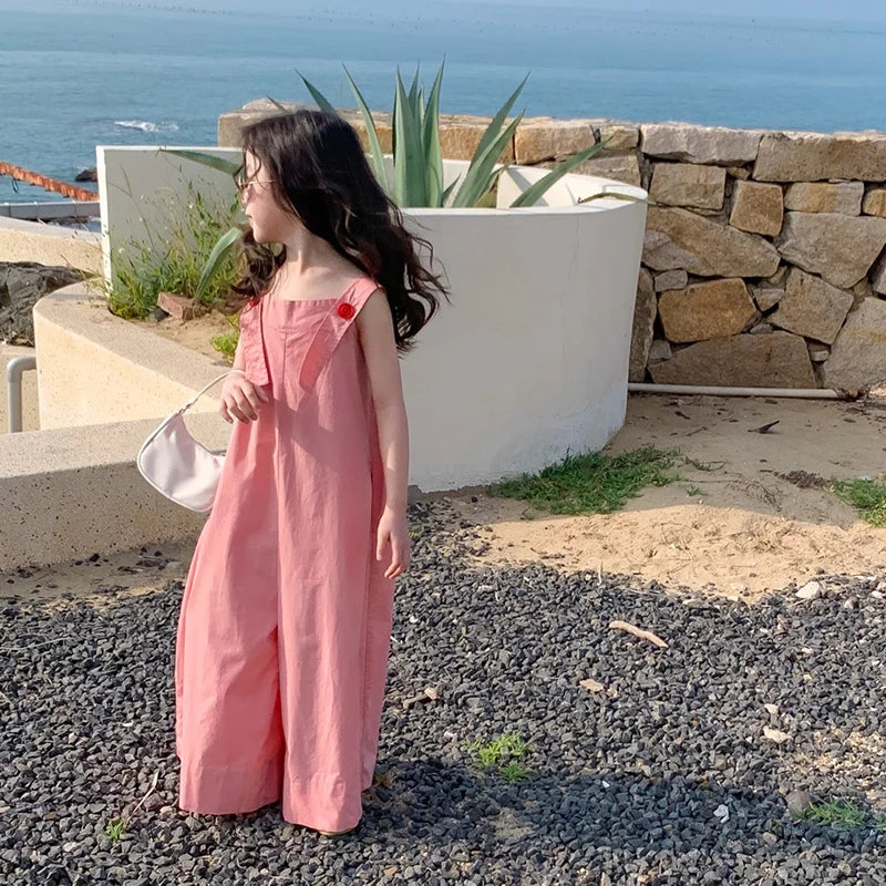 -キッズサロペット サスペンダーパンツ ワイドルーズパンツ ピンク【mh0005852】 - mamahalo shop - サロペットパンツ・サスペンダーパンツ -  べビー服 - 子供服 - 男の子 - 女の子