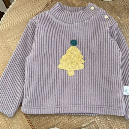 ベビー長袖Tシャツ 裏フリースカットソー クリスマスツリー刺繍トップス 2カラー ユニセックス 男の子 女の子 子供服 - mamahalo shop - 長袖Tシャツ - ベビー服 - 子供服 - 男の子 - 女の子