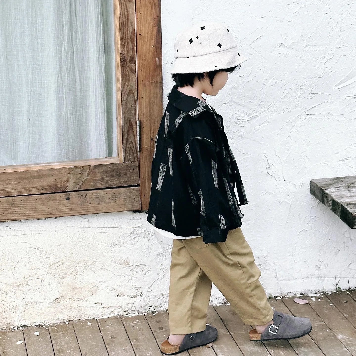 -キッズトップス レトロストライプ長袖オーバーシャツ ブラック - mamahalo shop - 長袖シャツ・ブラウス -  べビー服 - 子供服 - 男の子 - 女の子