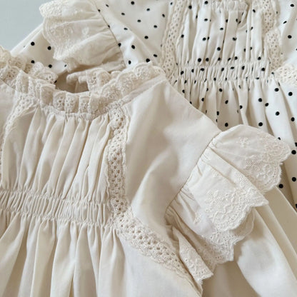 -ベビーロンパース ショルダーフリル長袖ボディスーツ 無地/水玉ドット【mh0004696】 - mamahalo shop - 長袖ロンパース -  べビー服 - 子供服 - 男の子 - 女の子