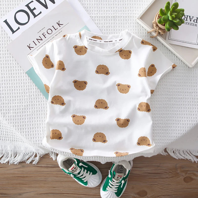 -キッズセットアップ 2点セット 半袖Tシャツ+オーバーオール ベアくま 2カラー【mh0006526】 - mamahalo shop - 半袖セットアップ -  べビー服 - 子供服 - 男の子 - 女の子