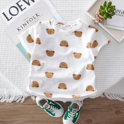 -キッズセットアップ 2点セット 半袖Tシャツ+オーバーオール ベアくま 2カラー【mh0006526】 - mamahalo shop - 半袖セットアップ -  べビー服 - 子供服 - 男の子 - 女の子