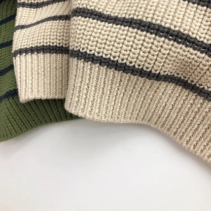 -キッズセーター ハーフジップスタンドカラープルオーバー ニット ボーダー アプリコット グリーン 2カラー ボーイズ 男の子 子供服 - mamahalo shop - ニット・セーター -  べビー服 - 子供服 - 男の子 - 女の子