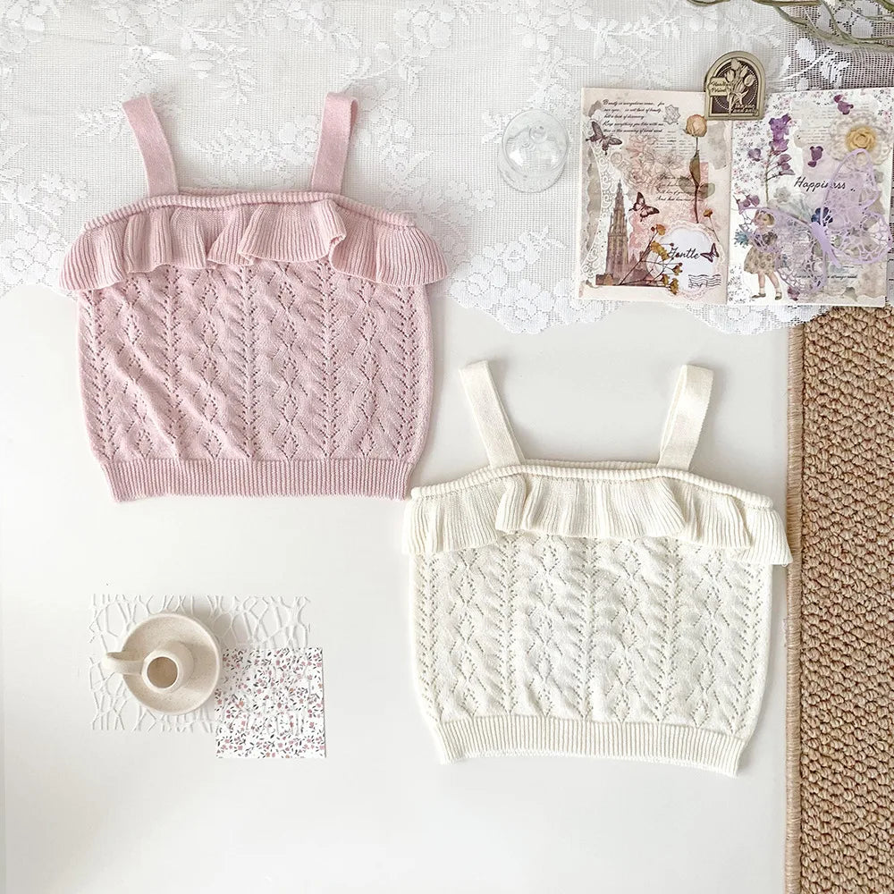 -ベビーキッズトップス ニット キャミソール フリル 2カラー - mamahalo shop - タンクトップ・キャミソール・ノースリーブトップス -  べビー服 - 子供服 - 男の子 - 女の子