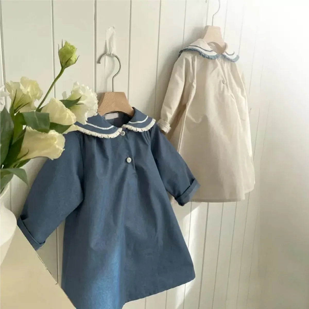 -ベビーキッズワンピース マリンセーラーカラー長袖ワンピース 2カラー - mamahalo shop - 長袖ワンピース -  べビー服 - 子供服 - 男の子 - 女の子