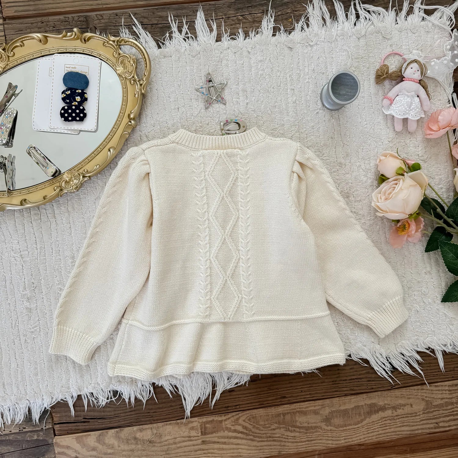 -キッズカーディガン フラワー花柄刺繍ペプラムフリルニットジャケット 2カラー - mamahalo shop - カーディガン・パーカー -  べビー服 - 子供服 - 男の子 - 女の子