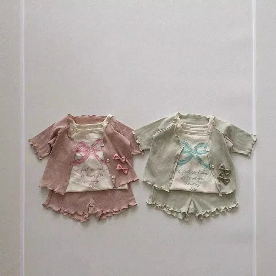 -ベビートップス ショートスリーブTシャツ リボンレターロゴプリント 2カラー【mh0005290】 - mamahalo shop - 半袖Tシャツ -  べビー服 - 子供服 - 男の子 - 女の子