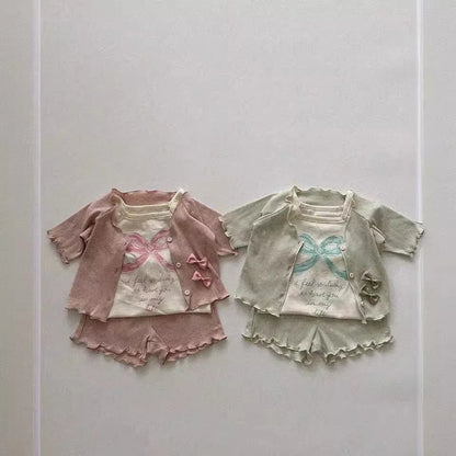 -ベビートップス ショートスリーブTシャツ リボンレターロゴプリント 2カラー【mh0005290】 - mamahalo shop - 半袖Tシャツ -  べビー服 - 子供服 - 男の子 - 女の子