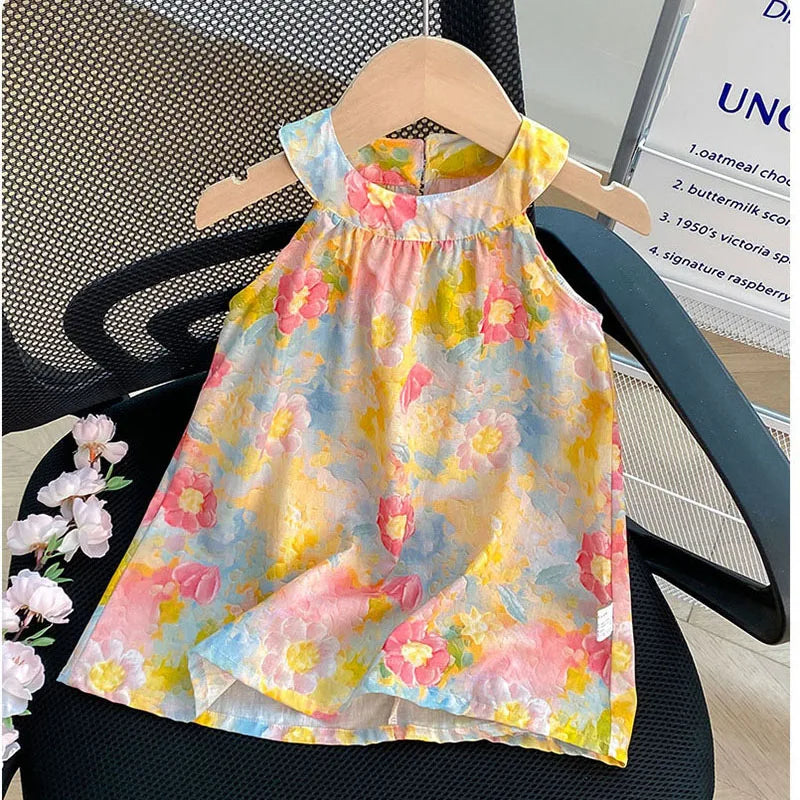 -キッズワンピース ノースリーブサマードレス フラワー花柄プリント【mh0005650】 - mamahalo shop - ノースリーブワンピース -  べビー服 - 子供服 - 男の子 - 女の子