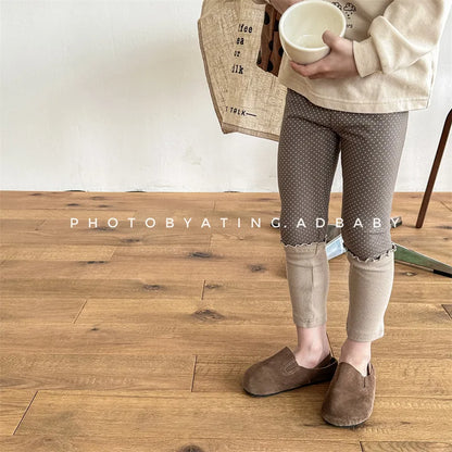 -キッズパンツ 水玉ドットプリントロールアップフリルレギンスパンツ 2カラー - mamahalo shop - レギンスパンツ -  べビー服 - 子供服 - 男の子 - 女の子