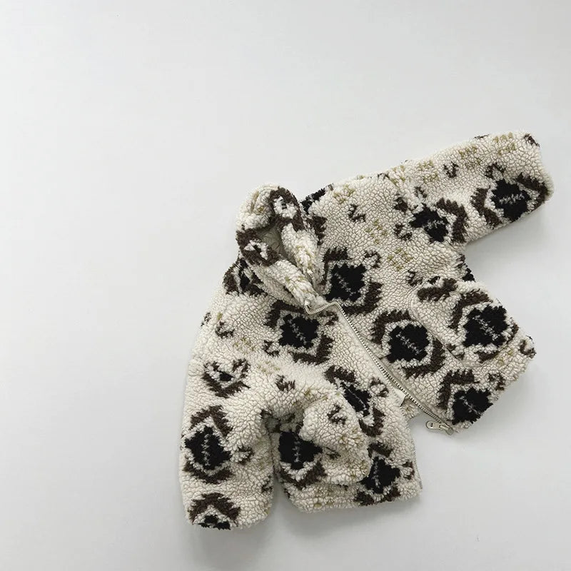 -キッズアウター ボアフリース裏キルティングジャケット ジッパーコート ネイティブ トライバル柄 ボーイズ 男の子 子供服 - mamahalo shop - ショートコート・ジャケット・ジャンパー -  べビー服 - 子供服 - 男の子 - 女の子