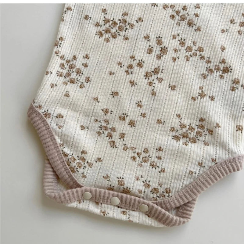 -ベビーセットアップ 2点セット半袖ロンパース+ショートパンツ フラワー花柄プリント 3カラー - mamahalo shop - ロンパースセットアップ -  べビー服 - 子供服 - 男の子 - 女の子