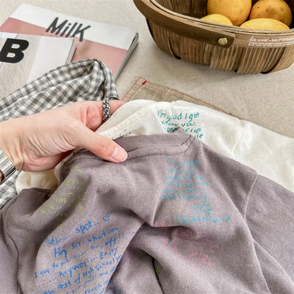 -キッズトップス 半袖Tシャツ カラフルレター ベアくまお絵描きプリント 2カラー - mamahalo shop - 半袖Tシャツ -  べビー服 - 子供服 - 男の子 - 女の子