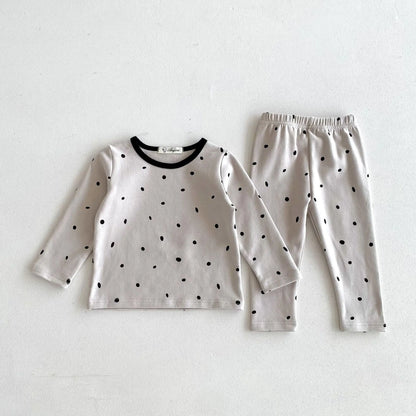 -キッズパジャマセット 長袖Tシャツ+ロングパンツ 水玉ドットプリント ルームウェア 3カラー - mamahalo shop - 長袖パジャマ -  べビー服 - 子供服 - 男の子 - 女の子