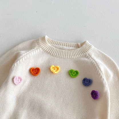 -キッズトップス カラフルハートアップリケニットセーター - mamahalo shop - ニット・セーター -  べビー服 - 子供服 - 男の子 - 女の子