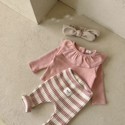 -ベビーレギンス リブ ボーダー レギンスパンツ ピンク ブラック 2カラー - mamahalo shop - レギンスパンツ -  べビー服 - 子供服 - 男の子 - 女の子