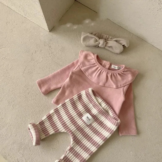 -ベビーレギンス リブ ボーダー レギンスパンツ ピンク ブラック 2カラー - mamahalo shop - レギンスパンツ -  べビー服 - 子供服 - 男の子 - 女の子