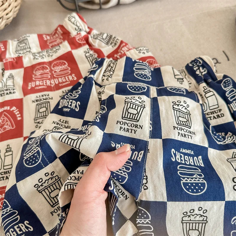 -キッズパンツ ショートパンツ チェック アメリカンダイナープリント 2カラー - mamahalo shop - ハーフパンツ・ショートパンツ -  べビー服 - 子供服 - 男の子 - 女の子