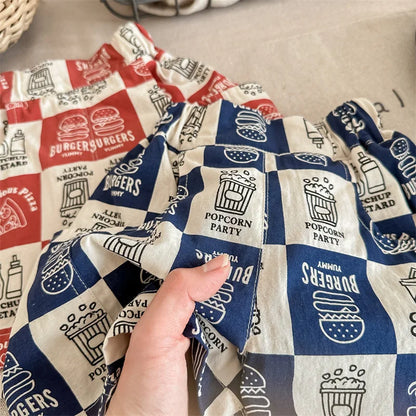 -キッズパンツ ショートパンツ チェック アメリカンダイナープリント 2カラー - mamahalo shop - ハーフパンツ・ショートパンツ -  べビー服 - 子供服 - 男の子 - 女の子