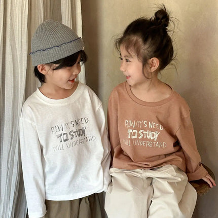 キッズトップス 長袖Tシャツ レターロゴプリント 2カラー - mamahalo shop - 長袖Tシャツ -  べビー服 - 子供服 - 男の子 - 女の子