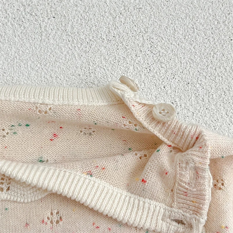 -ベビーロンパース レースニット 長袖ロンパース ベージュ - mamahalo shop - 長袖ロンパース -  べビー服 - 子供服 - 男の子 - 女の子