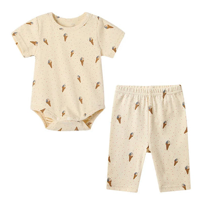 -ベビーロンパース/パンツ 半袖肌着  ボディシャツ アイスクリームプリント柄【mh0005532】 - mamahalo shop - 半袖ロンパース -  べビー服 - 子供服 - 男の子 - 女の子