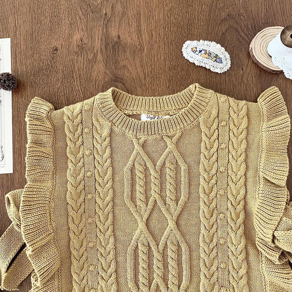 -キッズ ニット フリル ベスト ショール ケープ ビブベスト ガールズ - mamahalo shop - ベスト -  べビー服 - 子供服 - 男の子 - 女の子