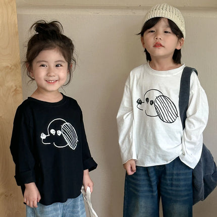 キッズトップス 長袖Tシャツ 手書き風犬ドッグプリント 2カラー - mamahalo shop - 長袖Tシャツ -  べビー服 - 子供服 - 男の子 - 女の子