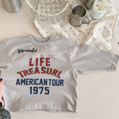 -キッズトップス 長袖Tシャツ パッチワーク レターロゴ ベースボールデザイン 3カラー - mamahalo shop - 長袖Tシャツ -  べビー服 - 子供服 - 男の子 - 女の子