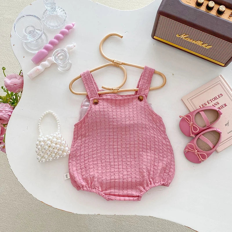 -ベビーロンパース キャミソールボディスーツ 水玉ドットリボン ピンク【mh0004896】 - mamahalo shop - ノースリーブロンパース -  べビー服 - 子供服 - 男の子 - 女の子