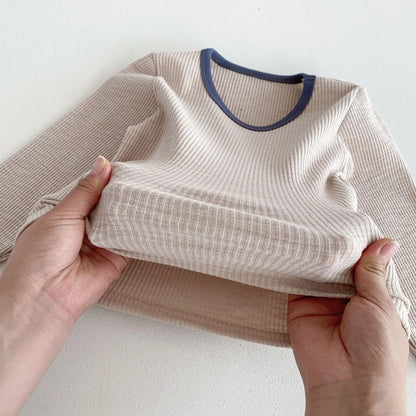 -キッズパジャマセット シンプルベーシック長袖Tシャツ+パンツ ルームウェア 3カラー【mh0006825】 - mamahalo shop - 長袖パジャマ -  べビー服 - 子供服 - 男の子 - 女の子