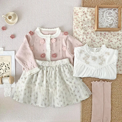 -ベビーキッズカーディガン ニットジャケット フラワー刺繍 ピンク/グリーン/2カラー【mh0004554】 - mamahalo shop - カーディガン・パーカー -  べビー服 - 子供服 - 男の子 - 女の子