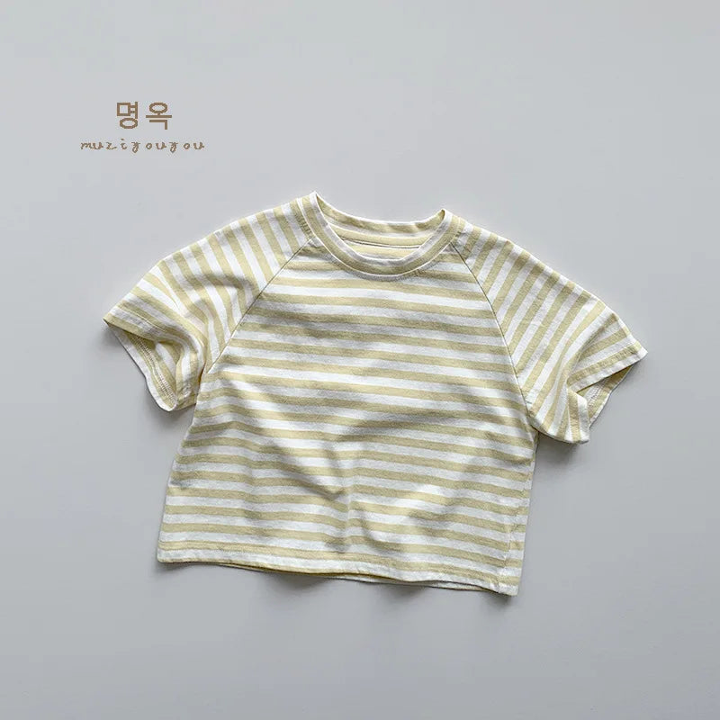 -キッズトップス 半袖ボーダーTシャツ シンプルベーシック パステル 4カラー - mamahalo shop - 半袖Tシャツ -  べビー服 - 子供服 - 男の子 - 女の子