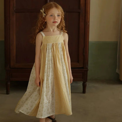 -キッズワンピース キャミソールパッチワークワンピース チェック 2カラー【mh0005704】 - mamahalo shop - ノースリーブワンピース -  べビー服 - 子供服 - 男の子 - 女の子