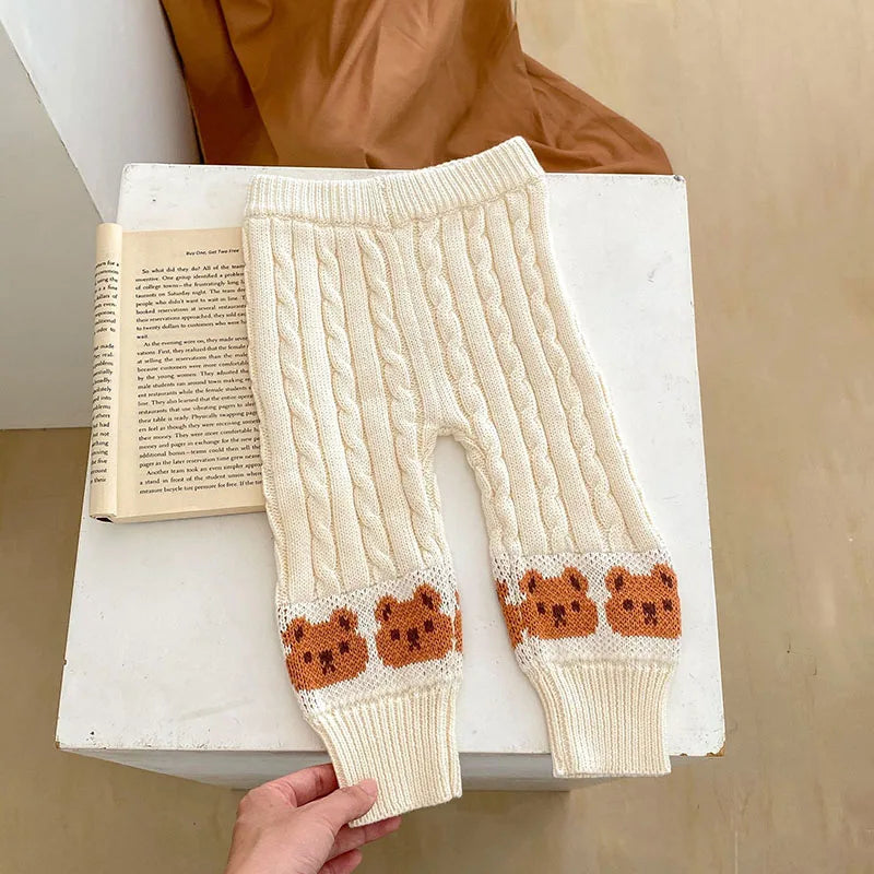 -ベビートップス ボトムス ボーダーニットセーター ニットレギンスパンツ ベアくま - mamahalo shop - ニット・セーター -  べビー服 - 子供服 - 男の子 - 女の子