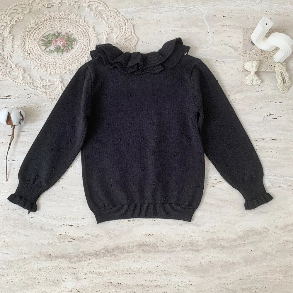 -キッズ 長袖カットソー ニット ダブルフリルカラー セーター トップス 4カラー ガールズ 女の子 子供服 - mamahalo shop - ニット・セーター -  べビー服 - 子供服 - 男の子 - 女の子