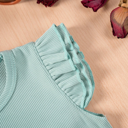 -キッズセットアップ 2点セット フリルスリーブTシャツ+ショートパンツ 4カラー【mh0006103】 - mamahalo shop - 半袖セットアップ -  べビー服 - 子供服 - 男の子 - 女の子