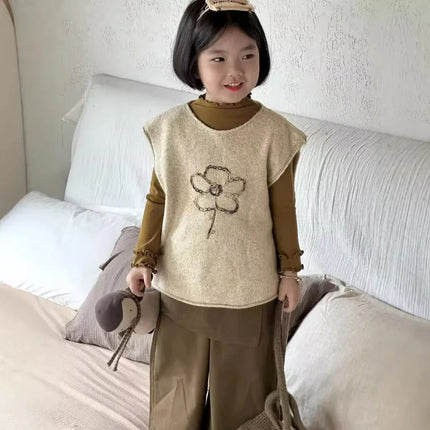 4204 Children Knitted Clothes 2024 Autumn New Embroidered Sleeveless Girl's Knitted Vest 3-9Year Kid's Knitted Sweater Tops - mamahalo shop - ベスト -  べビー服 - 子供服 - 男の子 - 女の子