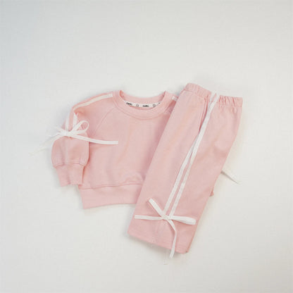 -キッズセットアップ 2点セット スウェット ジャージ リボンライン 長袖スウェットシャツ+ロングパンツ 4カラー【mh0006347】 - mamahalo shop - 長袖セットアップ -  べビー服 - 子供服 - 男の子 - 女の子