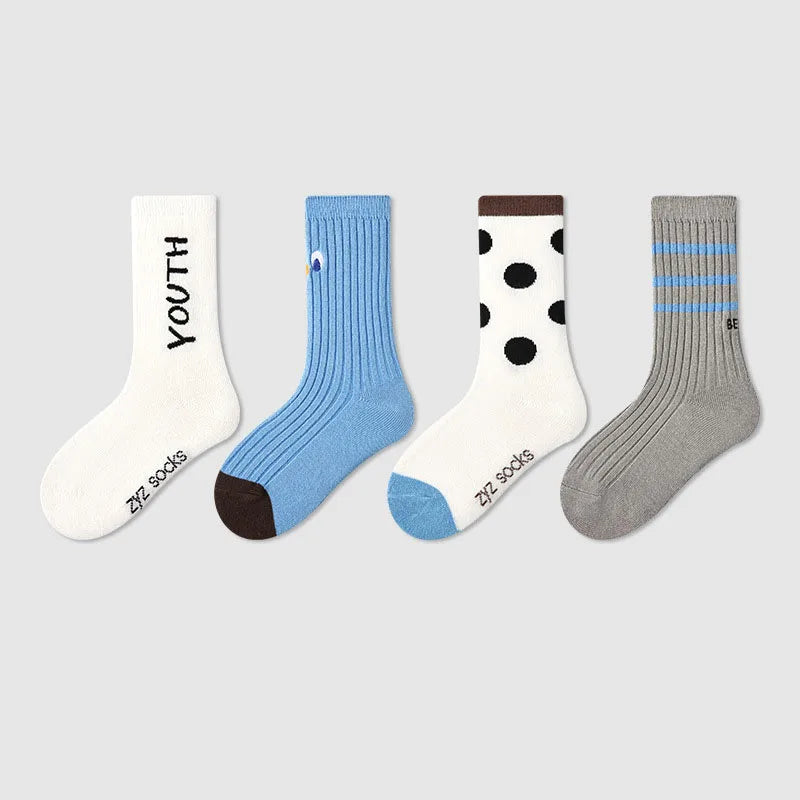 -キッズソックス 靴下4足セット ワッペンワンポイント ボーダー【mh0004066】 - mamahalo shop - ベビー用靴下・タイツ -  べビー服 - 子供服 - 男の子 - 女の子