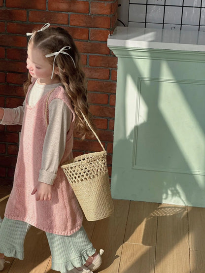 -キッズトップス パンツ ニットノースリーブベスト プリント長袖 Tシャツ ワイドレッグパンツ - mamahalo shop - ロングパンツ・スウェットパンツ -  べビー服 - 子供服 - 男の子 - 女の子