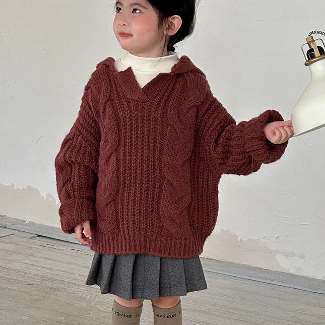 キッズトップス アランニットケーブル編みフーディセーター - mamahalo shop - ニット・セーター -  べビー服 - 子供服 - 男の子 - 女の子