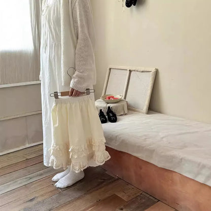 -キッズスカート レースフリルロングスカート ベージュ【mh0007160】 - mamahalo shop - スカート -  べビー服 - 子供服 - 男の子 - 女の子