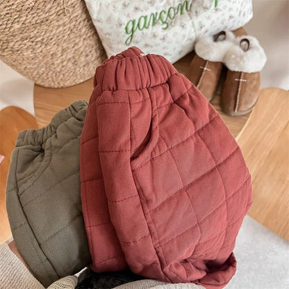 -キッズパンツ キルティング 厚手パンツ アウターパンツ レッド グリーン 2カラー ユニセックス 男の子 女の子 子供服 - mamahalo shop - ロングパンツ・スウェットパンツ -  べビー服 - 子供服 - 男の子 - 女の子