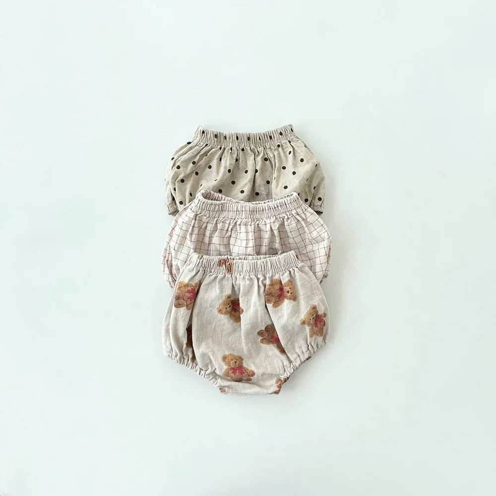 -ベビーパンツ ブルマパンツ ベアくま/チェック/水玉ドットプリント【mh0006248】 - mamahalo shop - ブルマパンツ -  べビー服 - 子供服 - 男の子 - 女の子